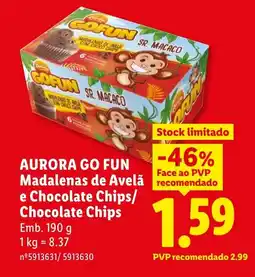 Lidl AURORA GO FUN Madalenas de Avelã e Chocolate Chips/ Chocolate Chips promoção