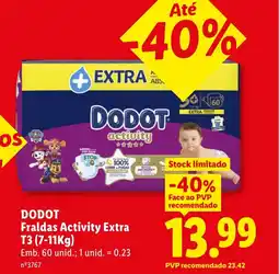 Lidl DODOT Fraldas Activity Extra T3 promoção