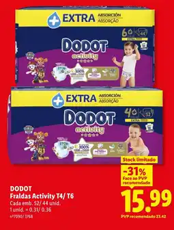 Lidl DODOT Fraldas Activity T4/T6 promoção