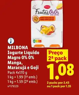 Lidl MILBONA Iogurte Líquido Magro 0% 0% Manga, Maracujá e Goji promoção