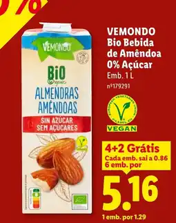 Lidl VEMONDO Bio Bebida de Amêndoa 0% Açúcar promoção