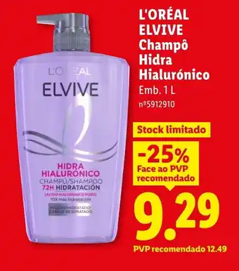 Lidl L'OREAL ELVIVE Champô Hidra Hialurónico promoção