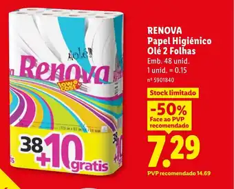 Lidl RENOVA Papel Higiénico Olé 2 Folhas promoção