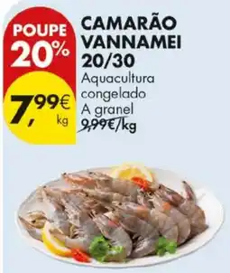 Pingo Doce Camarão vannamei 20/30 aquacultura congelado a granel promoção