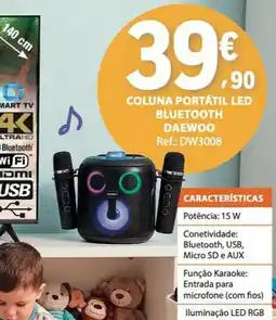 E.Leclerc Coluna portátil led bluetooth daewoo promoção