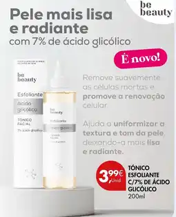 Pingo Doce Be beauty tónico esfoliante c/7% de ácido glicólico promoção