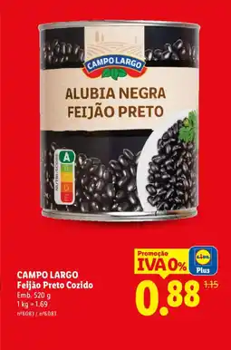 Lidl CAMPO LARGO Feijão Preto Cozido promoção