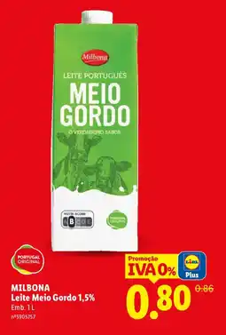 Lidl MILBONA Leite Meio Gordo 1,5% promoção