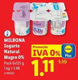 Lidl MILBONA Iogurte Natural Magro 0% promoção