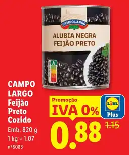 Lidl CAMPO LARGO Feijão Preto Cozido promoção