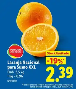 Lidl Laranja Nacional para Sumo XXL promoção