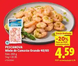Lidl PESCANOVA Miolo de Camarão Grande 40/60 promoção