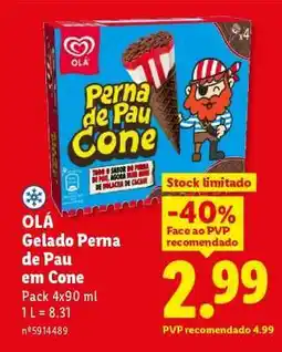 Lidl OLÁ Gelado Perna de Pau em Cone promoção