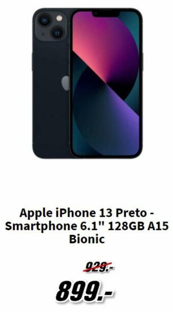MediaMarkt Apple iPhone 13 Preto-Smartphone 6.1" 128GB A15 Bionic promoção