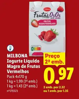 Lidl MILBONA Iogurte Líquido Magro de Frutos Vermelhos promoção
