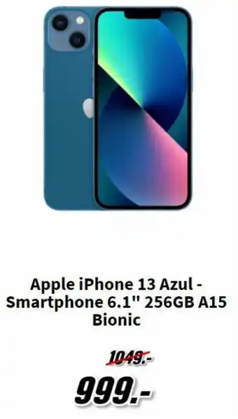 MediaMarkt Apple iphone 13 Azul-Smartphone 6.1" 256GB A15 Bionic promoção