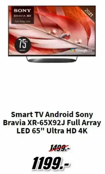 MediaMarkt Smart TV Android Sony Bravia XR-65X92J Full Array LED 65" Ultra HD 4K promoção