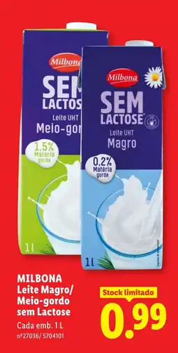 Lidl MILBONA Leite Magro/ Meio-gordo sem Lactose Cada promoção