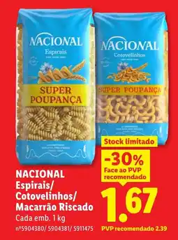 Lidl NACIONAL Espirais/ Cotovelinhos/ Macarrão Riscado Cada promoção