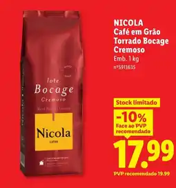 Lidl NICOLA Café em Grão Torrado Bocage Cremoso promoção
