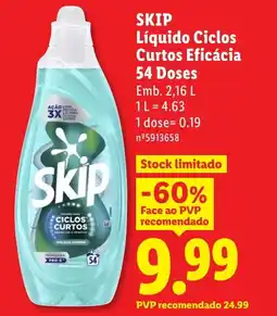 Lidl SKIP Líquido Ciclos Curtos Eficácia 54 Doses promoção