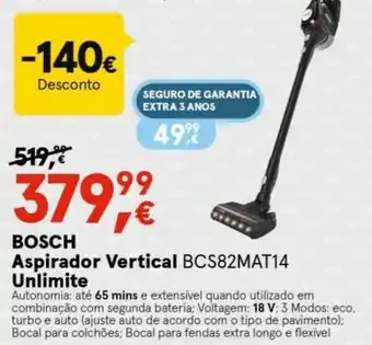 Worten Bosch Aspirador Vertical Unlimite BCS82MAT14 promoção