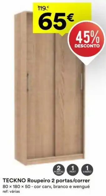 Moviflor Teckno Roupeiro 2 Portas/Correr 80 x 180 x 50 promoção