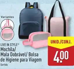 ALDI LIVE IN STYLE Mochila/ Mala Dobrável/ Bolsa de Higiene para Viagem promoção