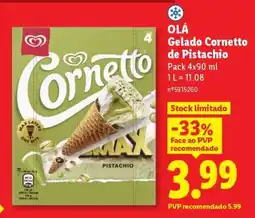 Lidl OLÁ Gelado Cornetto de Pistachio promoção