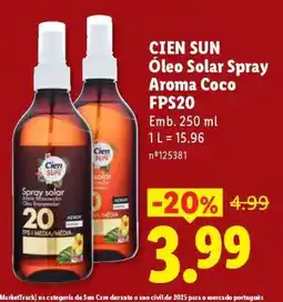Lidl CIEN SUN Óleo Solar Spray Aroma Coco FPS20 promoção