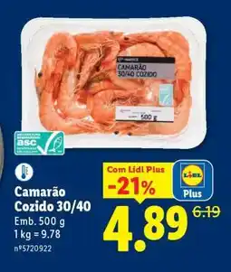Lidl Camarão Cozido 30/40 promoção