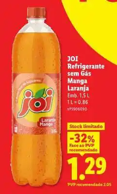 Lidl JOI Refrigerante sem Gás Manga Laranja promoção