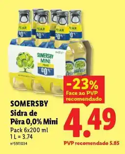 Lidl SOMERSBY Sidra de Pêra 0,0% Mini promoção