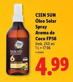 Lidl CIEN SUN Óleo Solar Spray Aroma de Coco FPS6 promoção