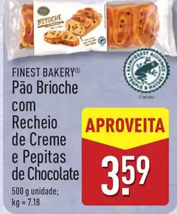 ALDI FINEST BAKERY Pão Brioche com Recheio de Creme e Pepitas de Chocolate promoção