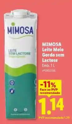 Lidl Mimosa Leite Meio-gordo sem Lactose promoção