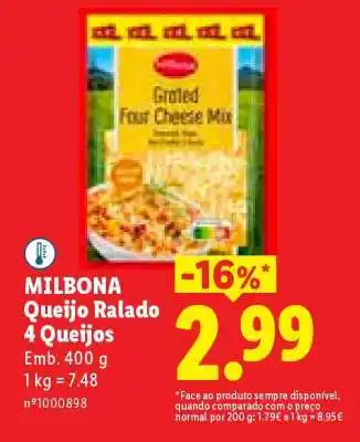 Lidl Milbona Queijo Ralado 4 Queijos promoção