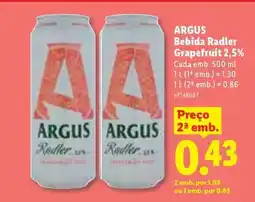 Lidl ARGUS Bebida Radler Grapefruit 2,5% promoção