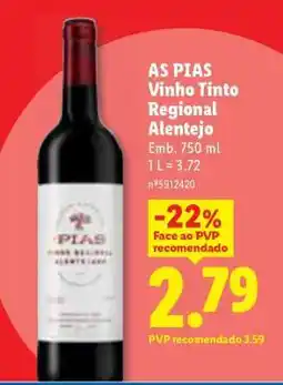 Lidl AS PIAS Vinho Tinto Regional Alentejo promoção