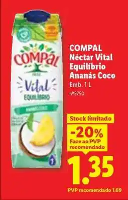 Lidl COMPAL Néctar Vital Equilíbrio Ananás Coco promoção