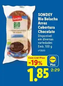 Lidl Sondey Bio Bolacha Arroz Cobertura Chocolate promoção