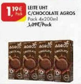 Pingo Doce Leite UHT c/Chocolate Agros 4x200ml promoção