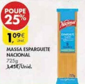 Pingo Doce Massa Esparguete Nacional 725g promoção