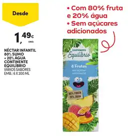 Continente Néctar infantil 80% sumo + 20% agua continente equilíbrio promoção