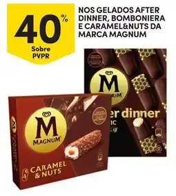 Continente Nos gelados after % dinner, bomboniera e caramel&nuts da marca magnum promoção