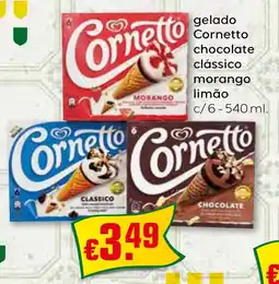 Bolama gelado Cornetto chocolate clássico morango limão c/6 promoção
