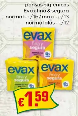 Bolama pensos higiénicos Evax fina & segura normal - c/16/maxi- c/13 normal alas - c/12 promoção