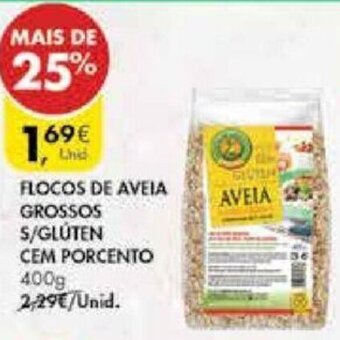 Pingo Doce Flocos de Aveia Grossos S/Glúten cem Porcento 400g promoção