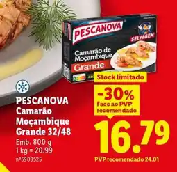 Lidl PESCANOVA Camarão Moçambique Grande 32/48 promoção