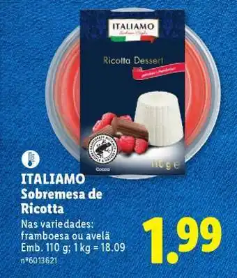 Lidl ITALIAMO Sobremesa de Ricotta promoção